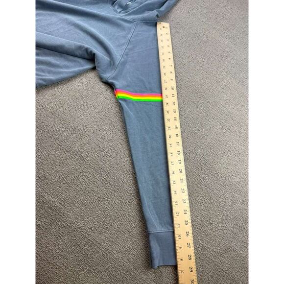 Sundry Pullover Hoodie Women 1 Blue Rainbow Stripe Sleeve Made USA - Picture 4 of 8